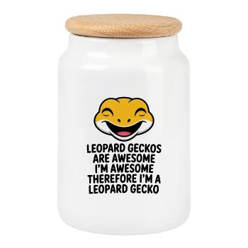 Leopard Gecko Laugh Artwork - Cookie Jar with Wooden Lid - white - Front
