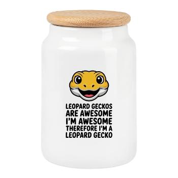 Leopard Gecko Cartoon Smile - Cookie Jar with Wooden Lid - white - Front