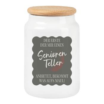Senior Plate – Funny Saying for Seniors - Cookie Jar with Wooden Lid - white - Front