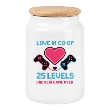 Amour dans un couple de joueurs coopératifs, 25 niveaux sans cœur brisé - Boîte à biscuits avec couvercle en bois - blanc - Devant