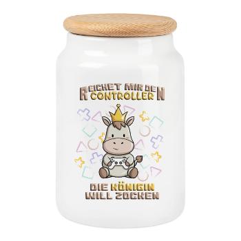 Gaming design with donkey gaming - Cookie Jar with Wooden Lid - white - Front