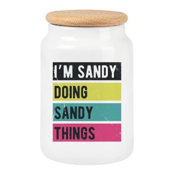 Ich bin Sandy und mache sandige Dinge Retrofarben - Keksdose mit Holzdeckel - Weiß - Vorne