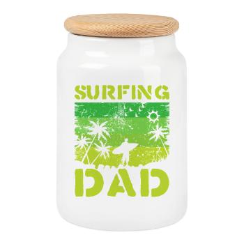 Surfing Dad Retro Green - Cookie Jar with Wooden Lid - white - Front