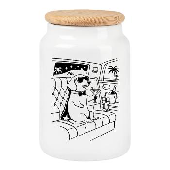 Dachshund Movie Star Fame Limosine Line Art - Cookie Jar with Wooden Lid - white - Front