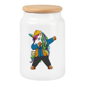 Dabbing Unicorn Ingenieur Bauarbeiter - Keksdose mit Holzdeckel - Weiß - Vorne