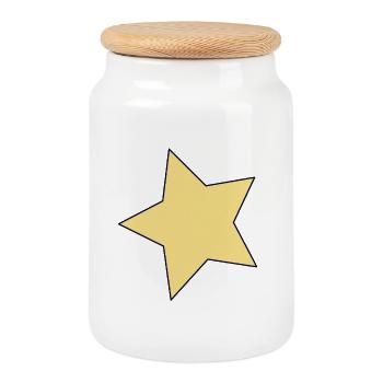 Accent de contour en étoile jaune - Boîte à biscuits avec couvercle en bois - blanc - Devant