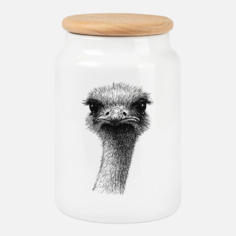 Emu Strauß Portrait - Keksdose mit Holzdeckel - Weiß