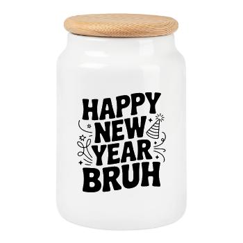 Bonne année mec - Boîte à biscuits avec couvercle en bois - blanc - Devant