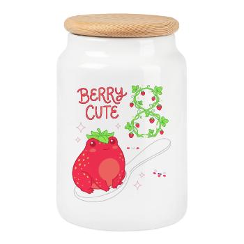 Berry Cute 8th Birthday Strawberry Frog - Cookie Jar with Wooden Lid - white - Front