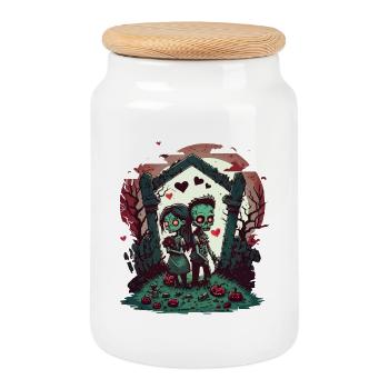 Valentine Zombie Love - Cookie Jar with Wooden Lid - white - Front