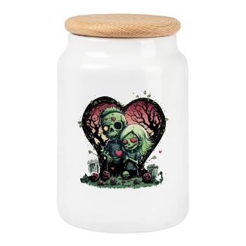 Valentine Zombie Love - Cookie Jar with Wooden Lid - white - Front
