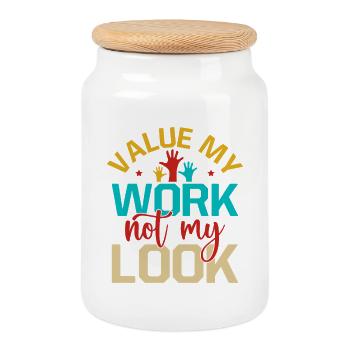 Social Worker Quote Value My Work Not Look Social - Cookie Jar with Wooden Lid - white - Front