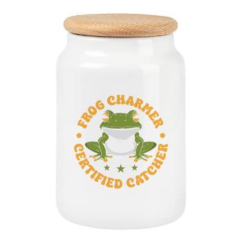 Frog Catcher Charmer Grenouille certifiée - Boîte à biscuits avec couvercle en bois - blanc - Devant