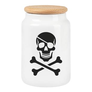 Classic Jolly Roger Pirate Skull - Cookie Jar with Wooden Lid - white - Front