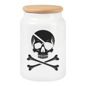 Classic Jolly Roger Pirate Skull - Cookie Jar with Wooden Lid - white - Front