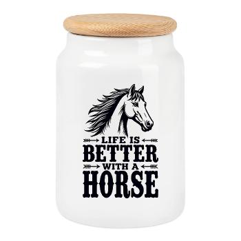 Life is Better with a Horse Reiter Statement - Cookie Jar with Wooden Lid - white - Front