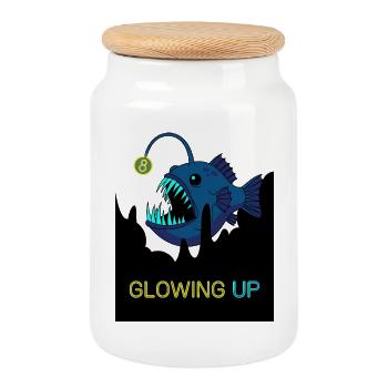 Glowing Up 8th Birthday Frogfish - Cookie Jar with Wooden Lid - white - Front