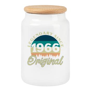 1966 Vintage Rétro Original Cadeau d'anniversaire - Boîte à biscuits avec couvercle en bois - blanc - Devant