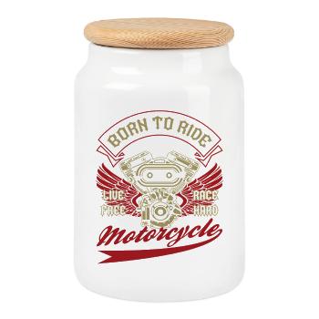 Motorrad Vintage Motorradfahren - Keksdose mit Holzdeckel - Weiß - Vorne