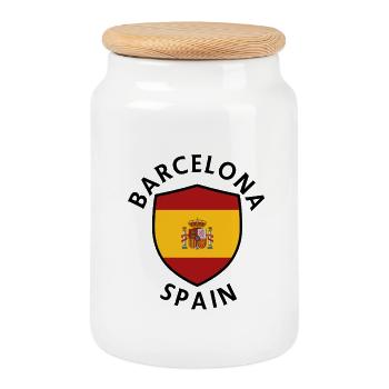 Barcelona Shield Spanien - Keksdose mit Holzdeckel - Weiß - Vorne