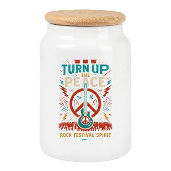 Rock festival peace guitar, peace motif - Cookie Jar with Wooden Lid - white - Front