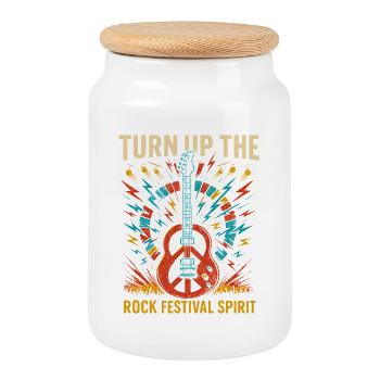 Rock festival spirit, peace guitar - Cookie Jar with Wooden Lid - white - Front