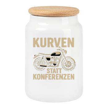 Kurven statt Konferenzen, biker geschenk - Keksdose mit Holzdeckel - Weiß - Vorne