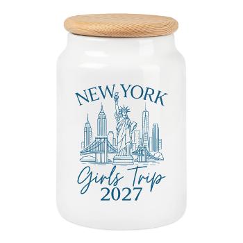 New York Girls Trip 2027 - Cookie Jar with Wooden Lid - white - Front