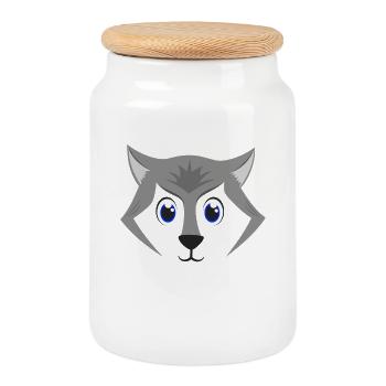 Niedliches Wolfsgesicht Kawaii Graues Holzwolf-Kostüm - Keksdose mit Holzdeckel - Weiß - Vorne