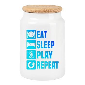 Modern Floorball Artwork - Cookie Jar with Wooden Lid - white - Front