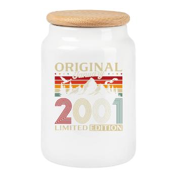 25th Birthday Original January Year 2001 - Cookie Jar with Wooden Lid - white - Front