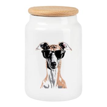 Greyhound Windhund - Keksdose mit Holzdeckel - Weiß - Vorne
