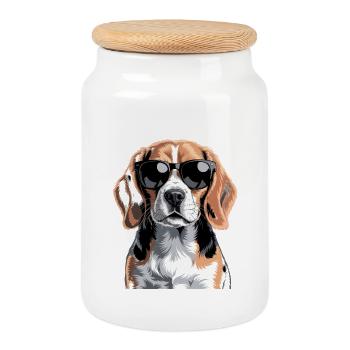 Beagle - Boîte à biscuits avec couvercle en bois - blanc - Devant