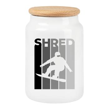 SHRED Snowboarder – Diction et action sur le snowboard - Boîte à biscuits avec couvercle en bois - blanc - Devant