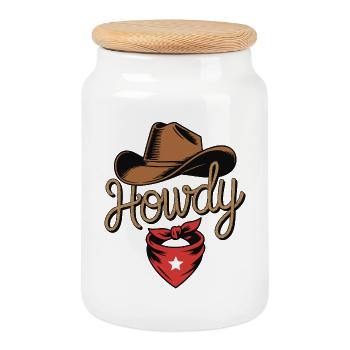 Howdy Cowboy - Western Rope Design - Keksdose mit Holzdeckel - Weiß - Vorne