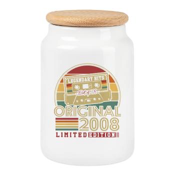 Original 2008 Vintage Vintage Birthday Retro - Cookie Jar with Wooden Lid - white - Front