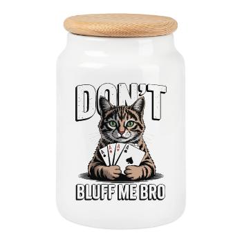 Poker Cat - Ne me bluffe pas mec - Boîte à biscuits avec couvercle en bois - blanc - Devant