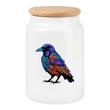 Corbeau Animal Coloré - Boîte à biscuits avec couvercle en bois - blanc - Devant