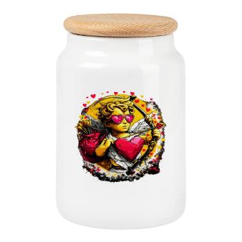 Arc de cœur graffiti de Cupidon - Boîte à biscuits avec couvercle en bois - blanc - Devant