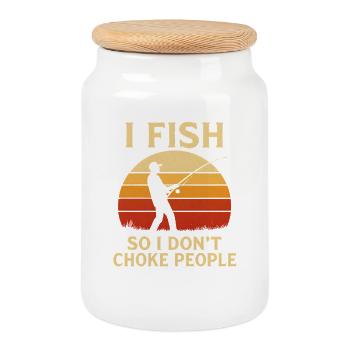 I Fish So I Don't Choke People Angler Spruch Angel - Cookie Jar with Wooden Lid - white - Front