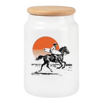 Surfer Cowboy - Cookie Jar with Wooden Lid - white - Front