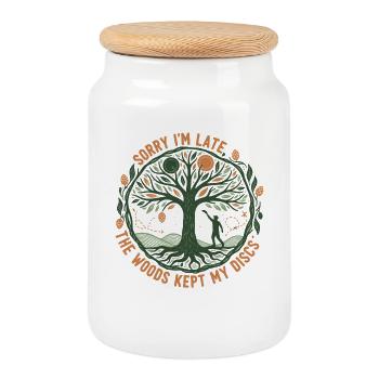 Désolé pour le retard Les bois ont gardé mes disques Disc golf - Boîte à biscuits avec couvercle en bois - blanc - Devant