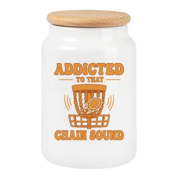 Addicted To That Chain Sound Funny Disc Golf - Cookie Jar with Wooden Lid - white - Front