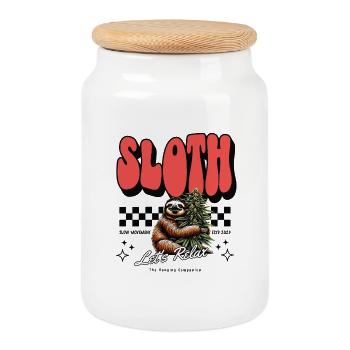 Sloth Relax – Chill Pattern Cannabis défectueux - Boîte à biscuits avec couvercle en bois - blanc - Devant