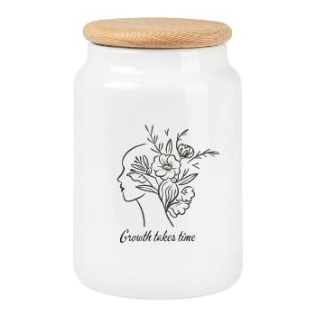 Floral Brain Line Art - Growth - Cookie Jar with Wooden Lid - white - Front
