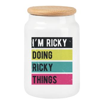 Ich bin Ricky Mache Ricky Things Retro Colors - Keksdose mit Holzdeckel - Weiß - Vorne