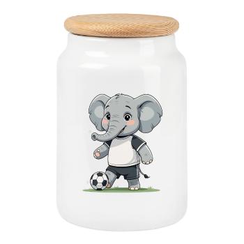 Elefant Fußballkicker - Keksdose mit Holzdeckel - Weiß - Vorne
