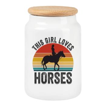 Cette fille adore les chevaux - Boîte à biscuits avec couvercle en bois - blanc - Devant