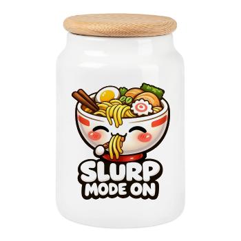 Mode Slurp sur Ramen Kawaii - Boîte à biscuits avec couvercle en bois - blanc - Devant