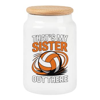 Volleyball Schwester - Stolzes Geschwister Design - Keksdose mit Holzdeckel - Weiß - Vorne